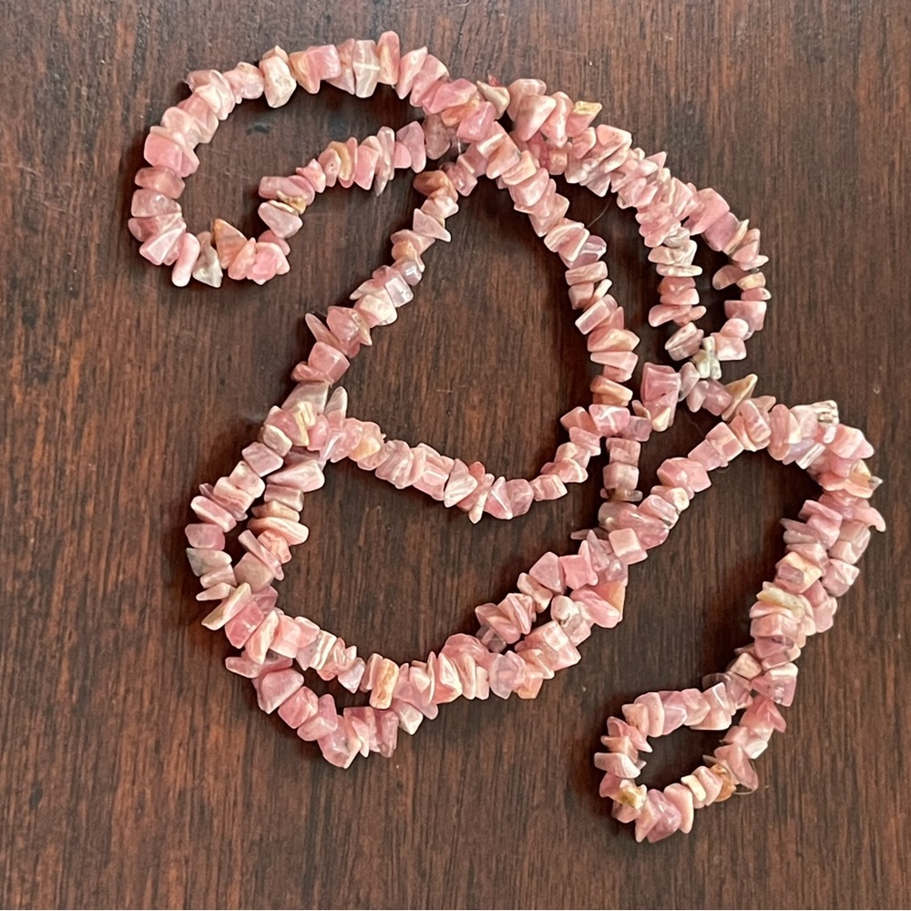 Natural rhodochrosite free form bead long necklace - Picture 3 of 6